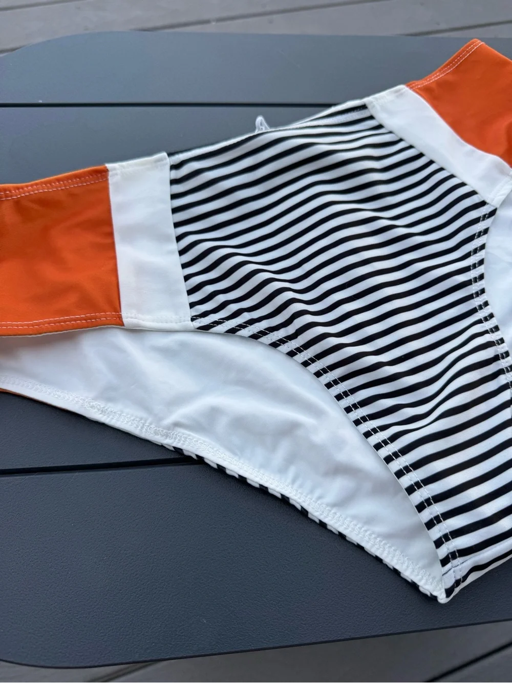 Striped Bikini Bottom with Orange Side Panels